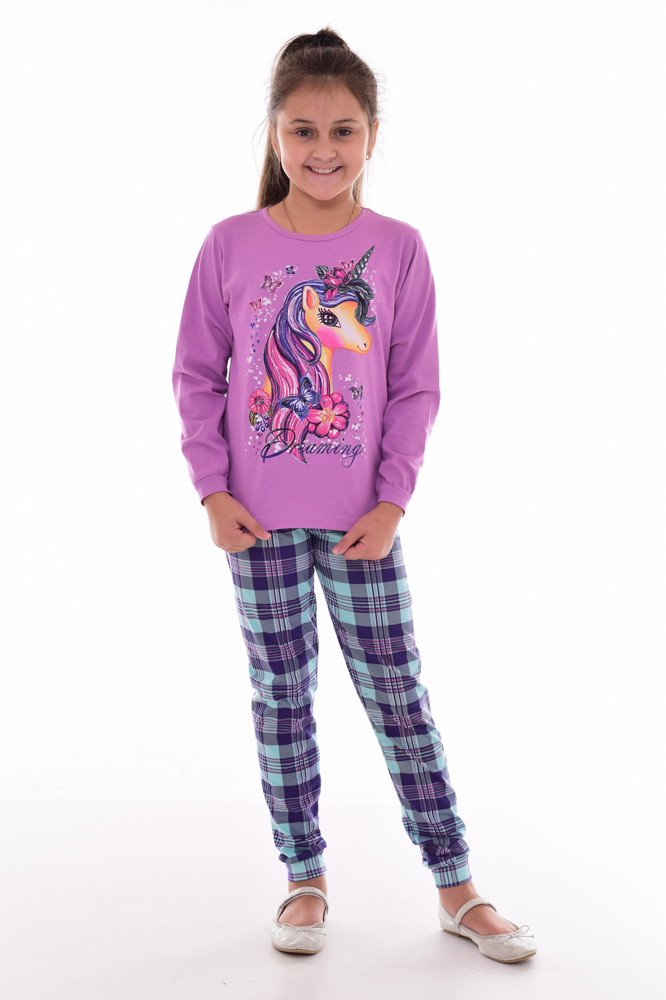 Пижама Новое кимоно 12-073в (лиловый) Единорог - фото 4