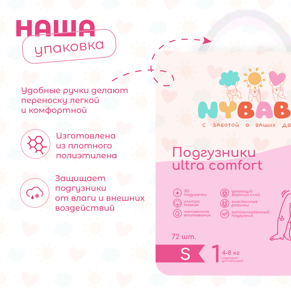 Подгузники NYBABE Ultra Comfort S (4-8 кг) 72 шт. - фото 10