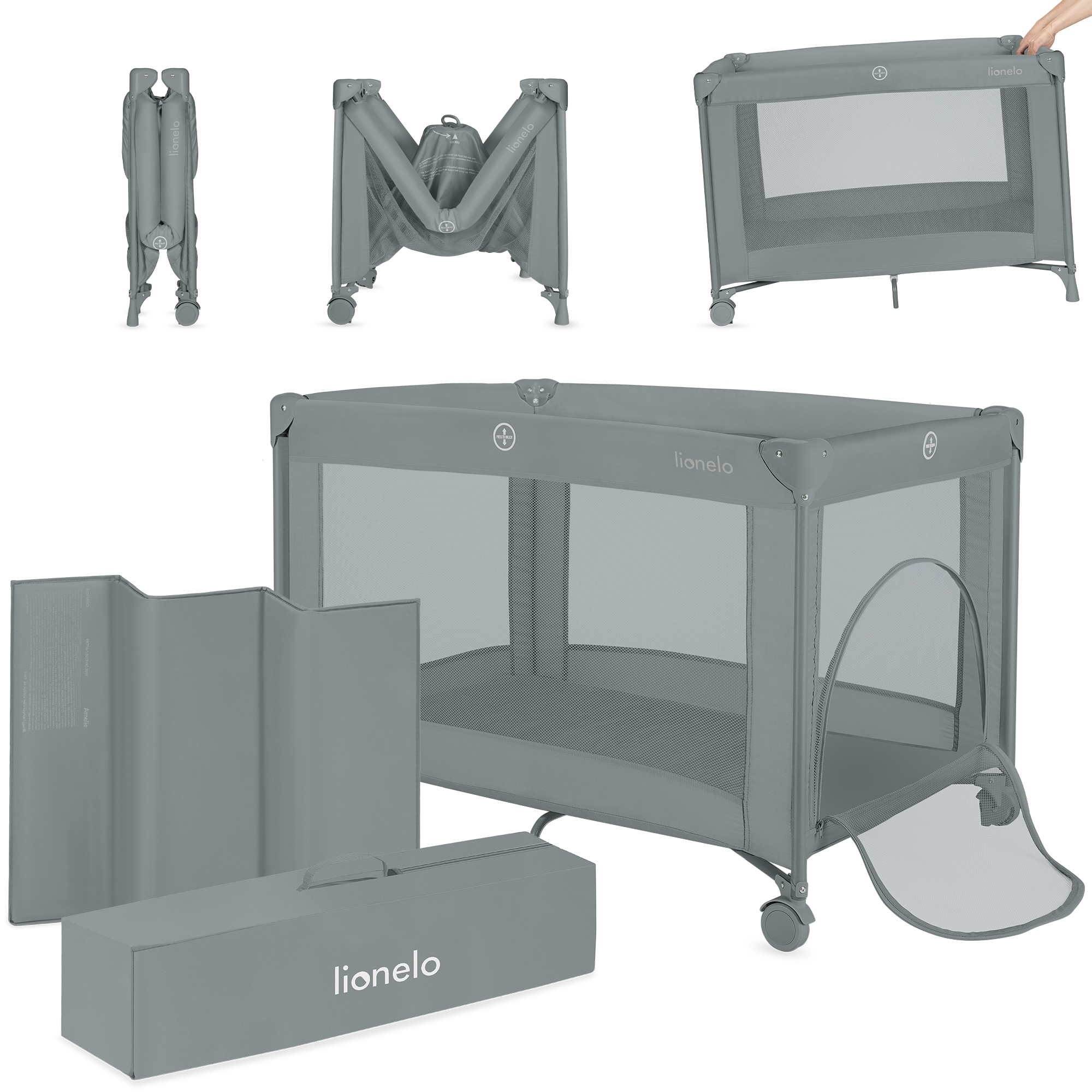 Манеж кровать Lionelo серый LO-AMELIE GREY CONCRETE - фото 1