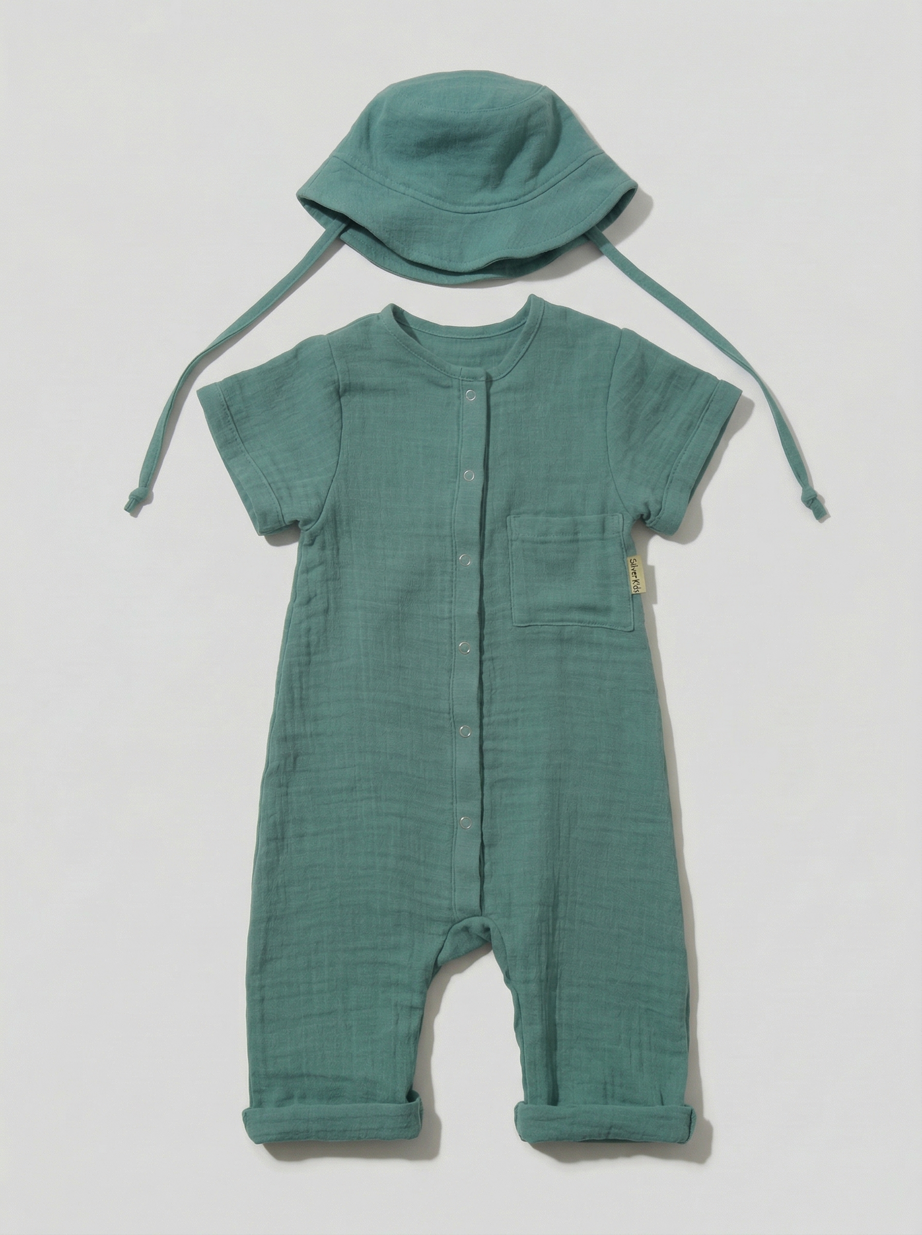 Песочник с панамкой Супер Пупс кос/мусл/хаки - фото 1