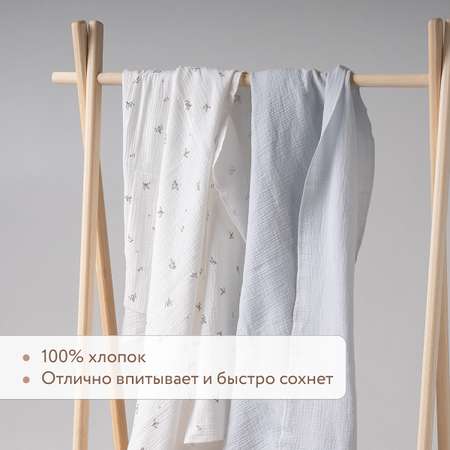 Комплект пеленок муслиновых 100х130 Perina Птички/Голубая пастель