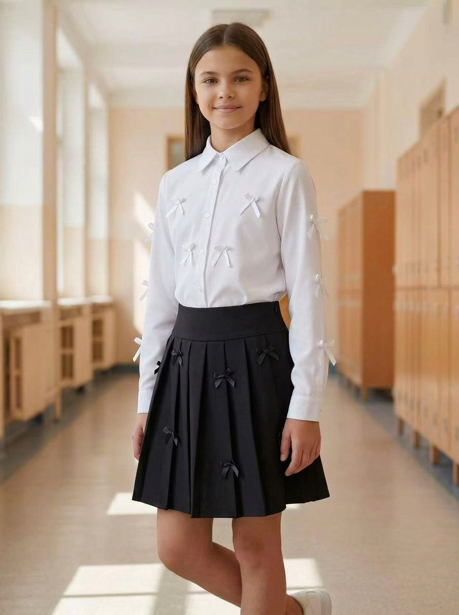 Блузка iUkoworld Блузка для девочки школьная с длинным рукавом и бантиками - фото 3
