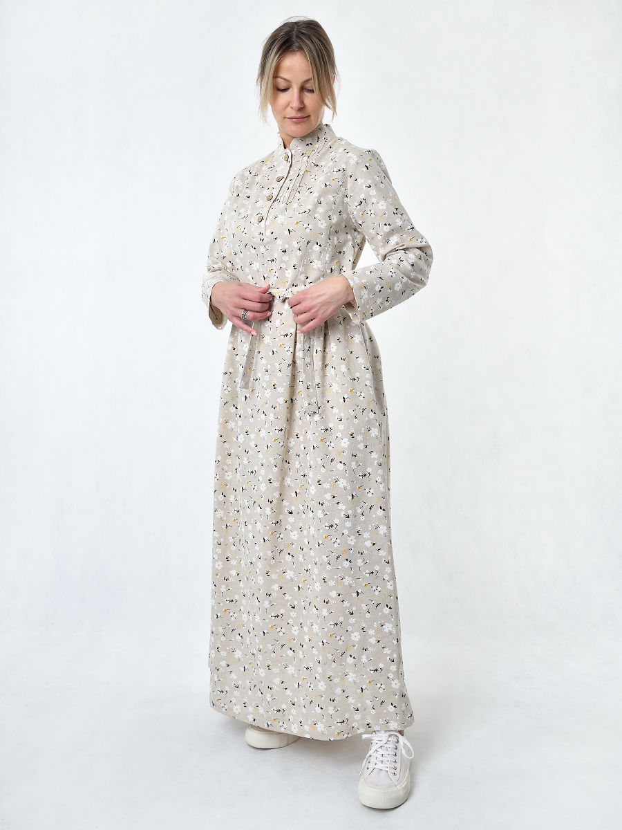 Платье Льняная Горница пл025-02/светло-серый-белый - фото 4