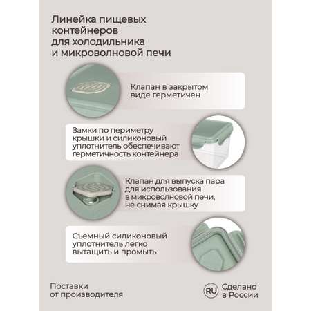 Контейнер Phibo для продуктов герметичный с клапаном Eco Style квадратный 1.6л зеленый флэк