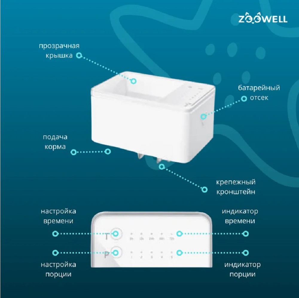 Кормушка ZDK для рыб в аквариум автоматическая белая ZooWell - фото 7