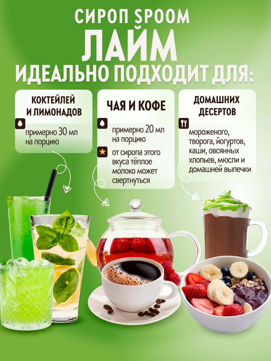 Сироп SPOOM Лайм 1л для коктейлей лимонадов и десертов - фото 3