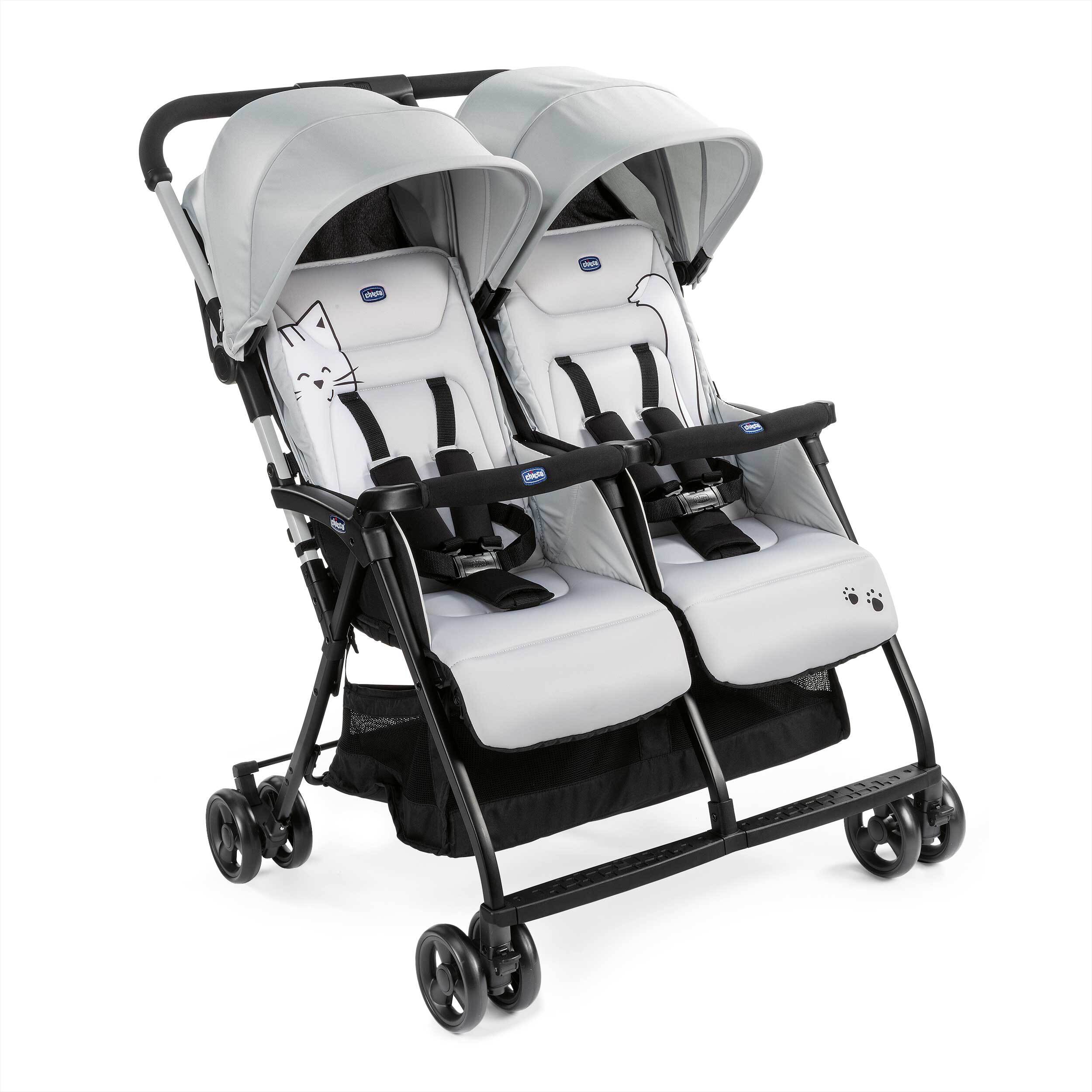Коляска прогулочная для двойни Chicco Ohlala Twin Silver Cat серый - фото 1