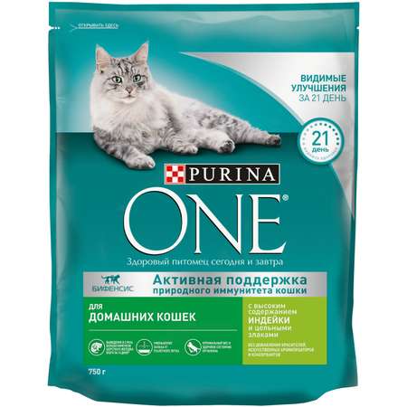 Корм для кошек Purina One домашних с индейкой 750г