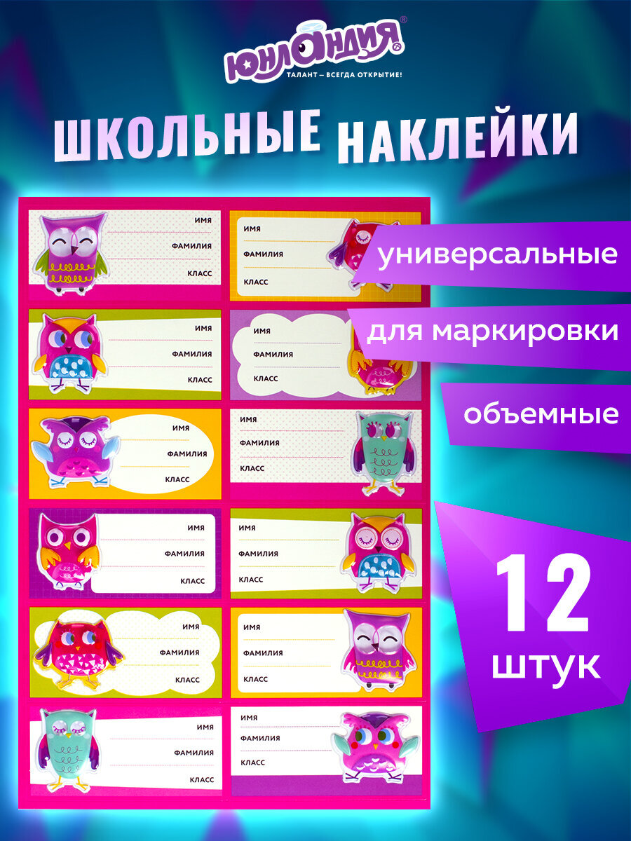 Наклейки Юнландия Совы 12 шт. - фото 1