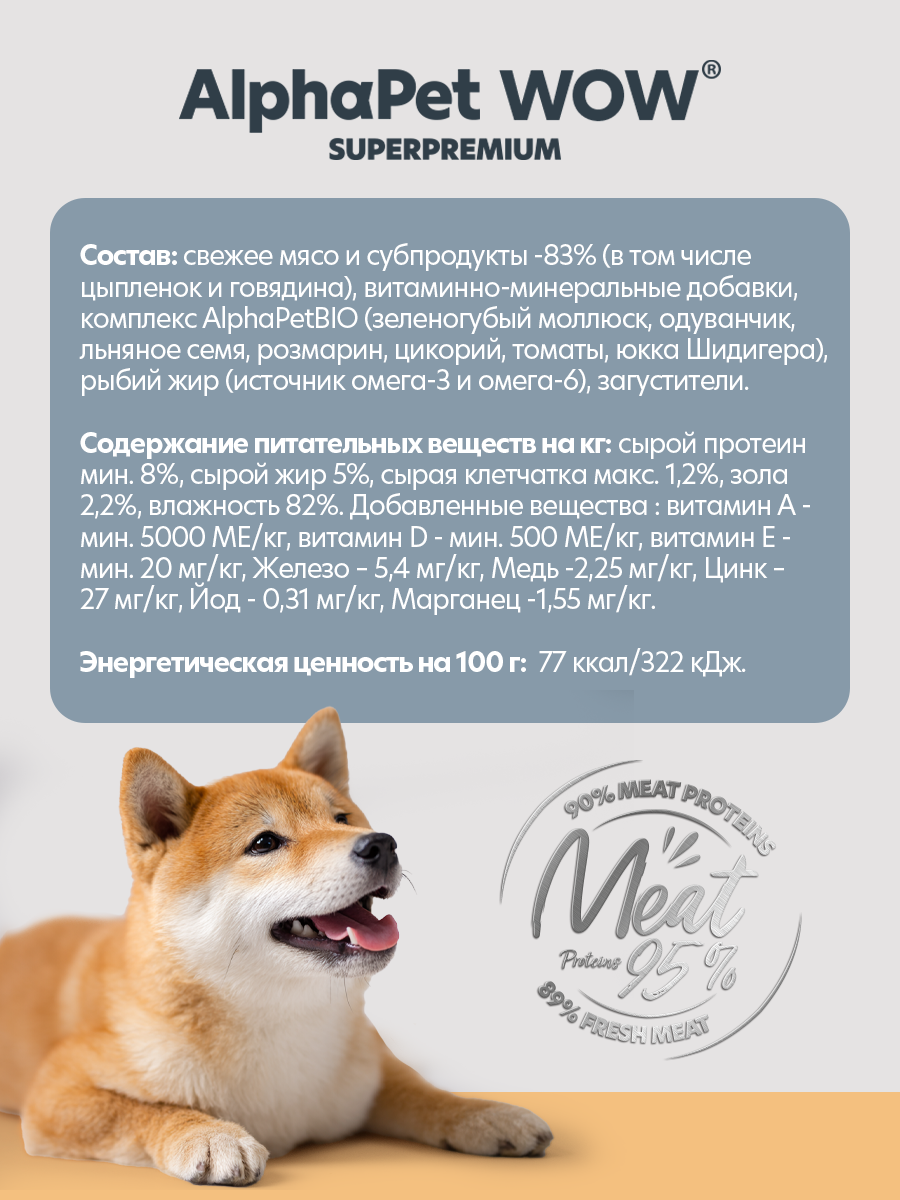 Пауч 28 шт Влажный полнорационный корм AlphaPet для щенков, беременных и кормящих собак паштет с цыплёнком, 85 г - фото 4