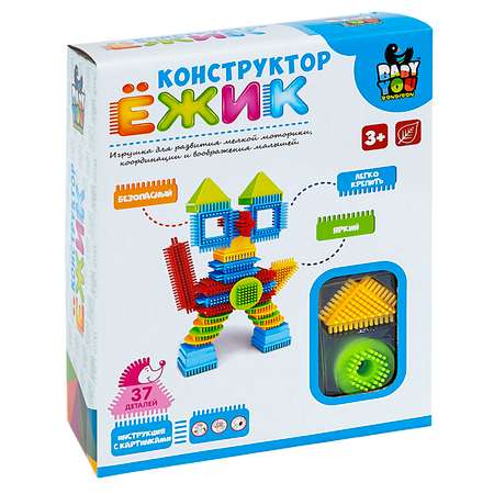 Конструктор Bondibon игольчатый для малышей Кот мягкий 37 дет.