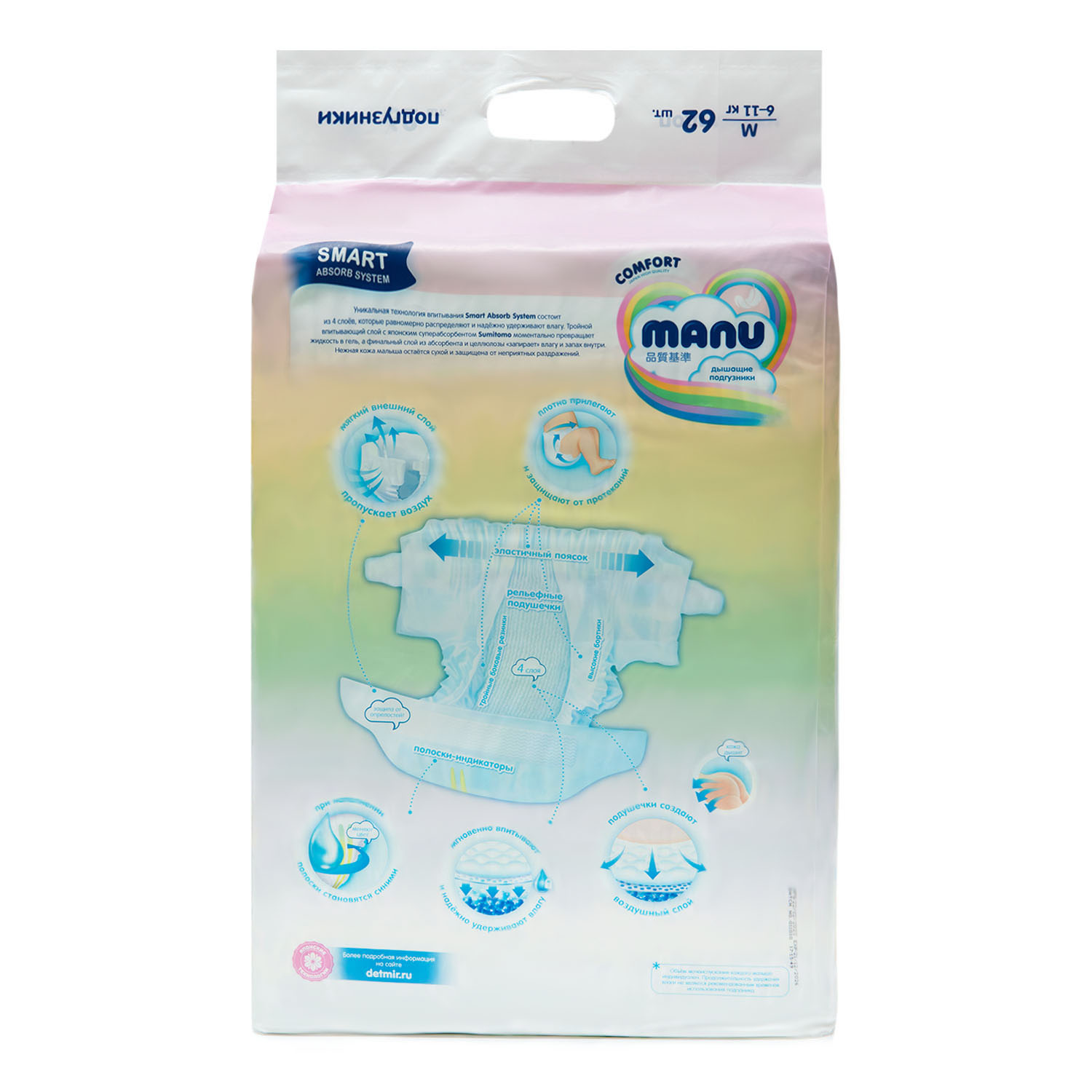 Подгузники MANU Comfort M (6-11 кг) 62 шт. - фото 10