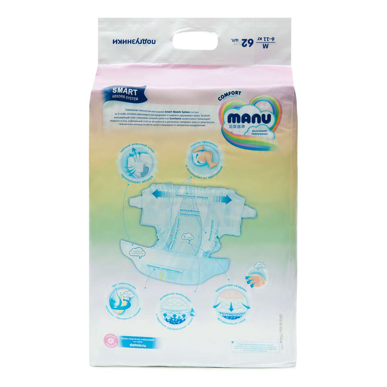 Подгузники MANU Comfort M (6-11 кг) 62 шт. - фото 10
