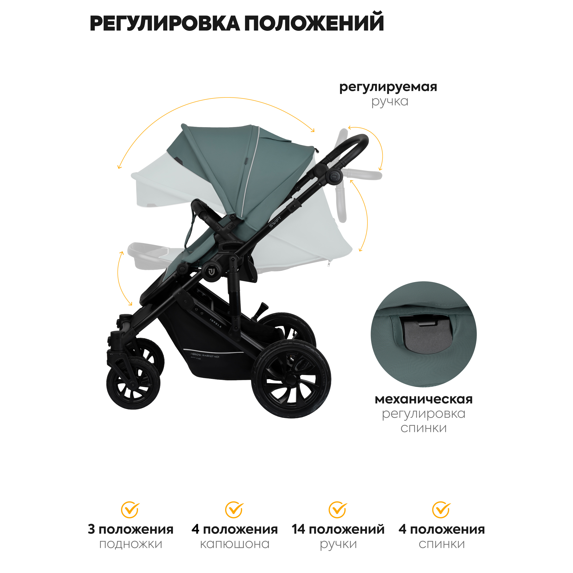 Коляска 2в1 JOVOLA Swift всесезонная, зеленый - фото 7