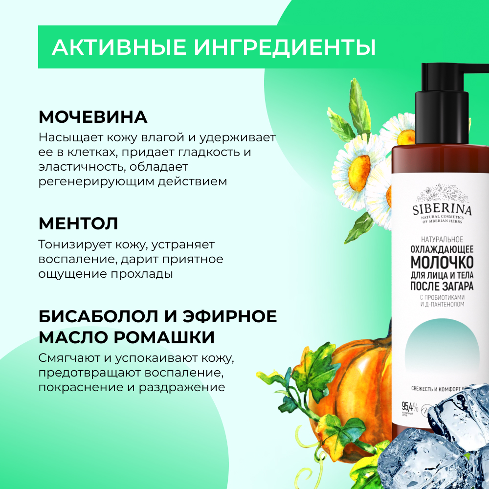 Молочко для лица и тела Siberina натуральное охлаждающее после загара с пробиотиками и Д-пантенолом 200 мл - фото 4