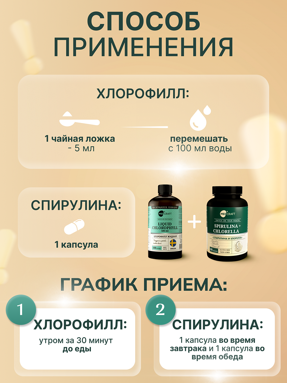 Набор MedCraft Хлорофилл жидкий + спируллина - фото 2
