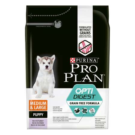 Корм для щенков PRO PLAN Grain Free Formula средних и крупных пород чувствительное пищеварение индейка 2.5кг