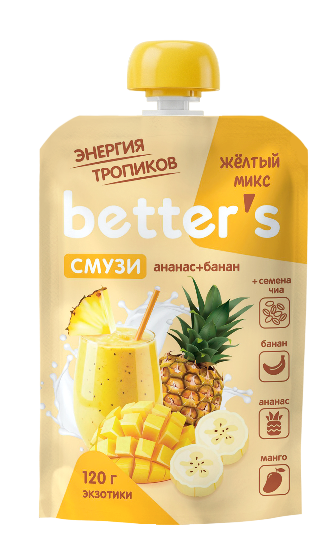 Пюре betters Ананас-банан с 18 мес 120 г - фото 1