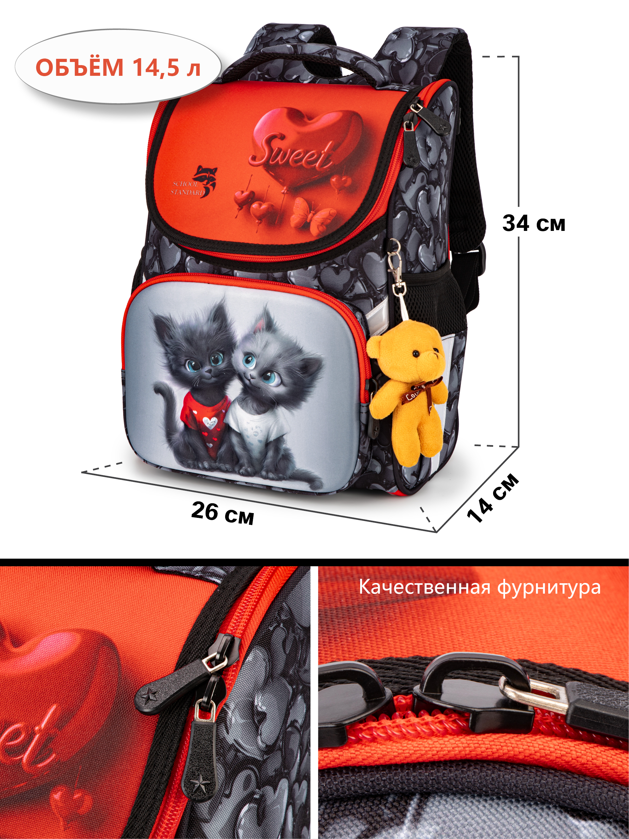Ранец School Standard начальной школы 4 в 1 + мишка - фото 13