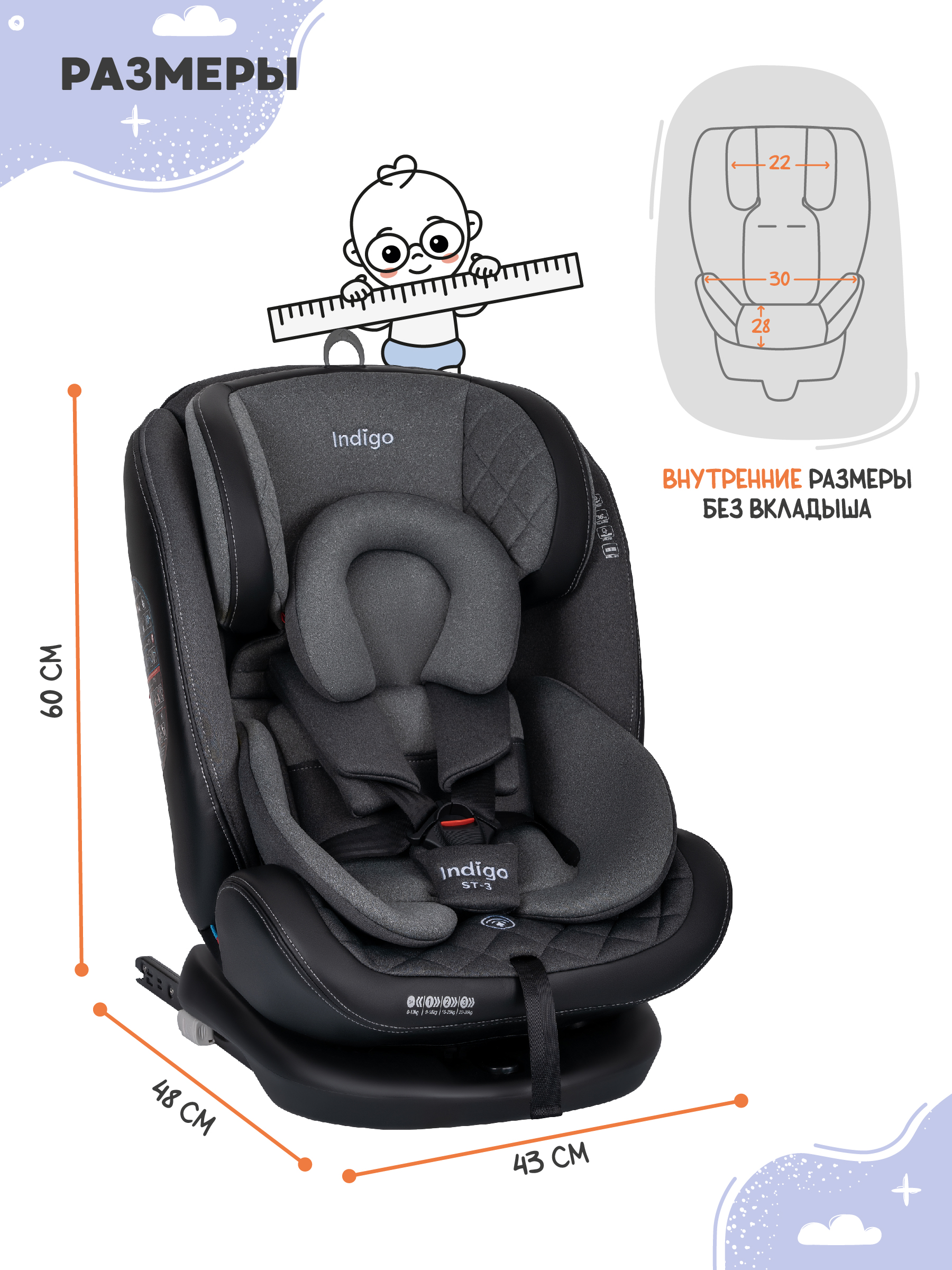 Автокресло Indigo Aero серый Isofix 0+/1/2/3 (0-36 кг) - фото 2