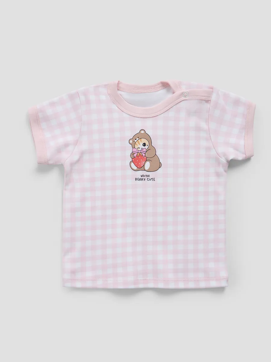 Футболка 2 шт Mark Formelle (Марк Формэль) 83108-2/розовая клетка на белом +клубничка на белом - фото 9
