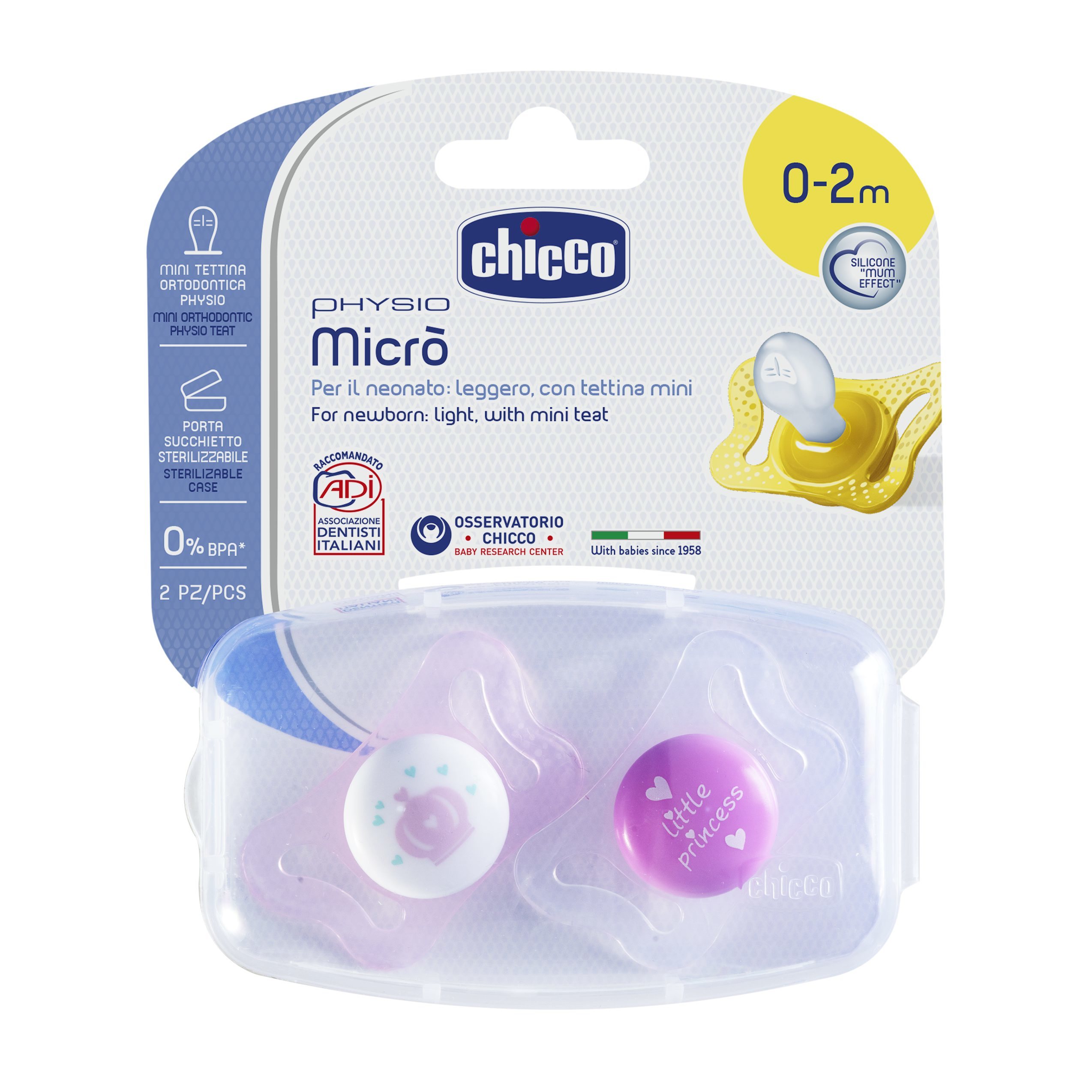 Пустышка Chicco силикон ортодонтическая от 0 мес. 2 шт. - фото 1