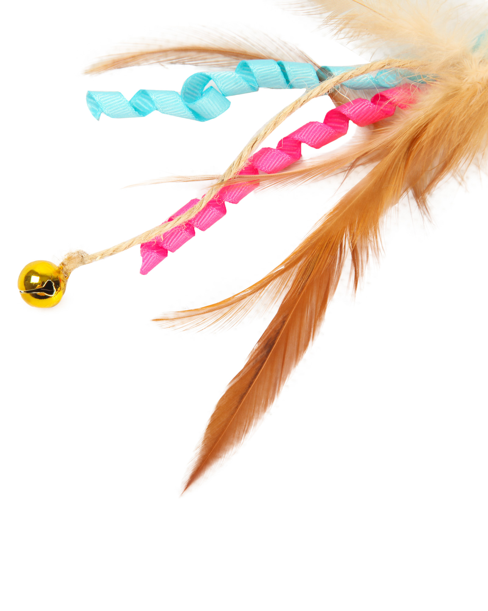 Игрушка для кошек Barbaks Свинка Ленточка с кошачьей мятой. бубенчиком и натуральными перьями 17*4.5см - фото 3