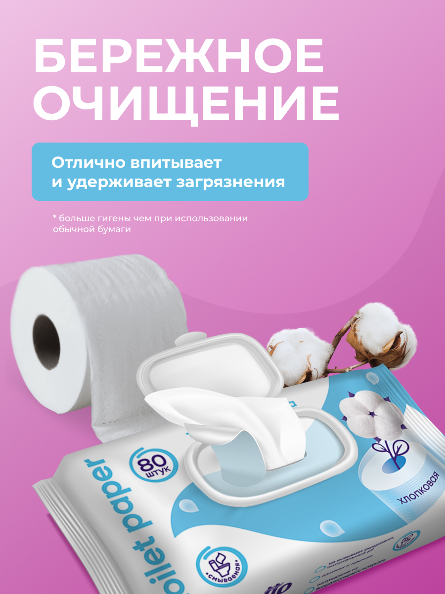 Влажная туалетная бумага Cotto Fleur 2 упак. 45 шт. - фото 4