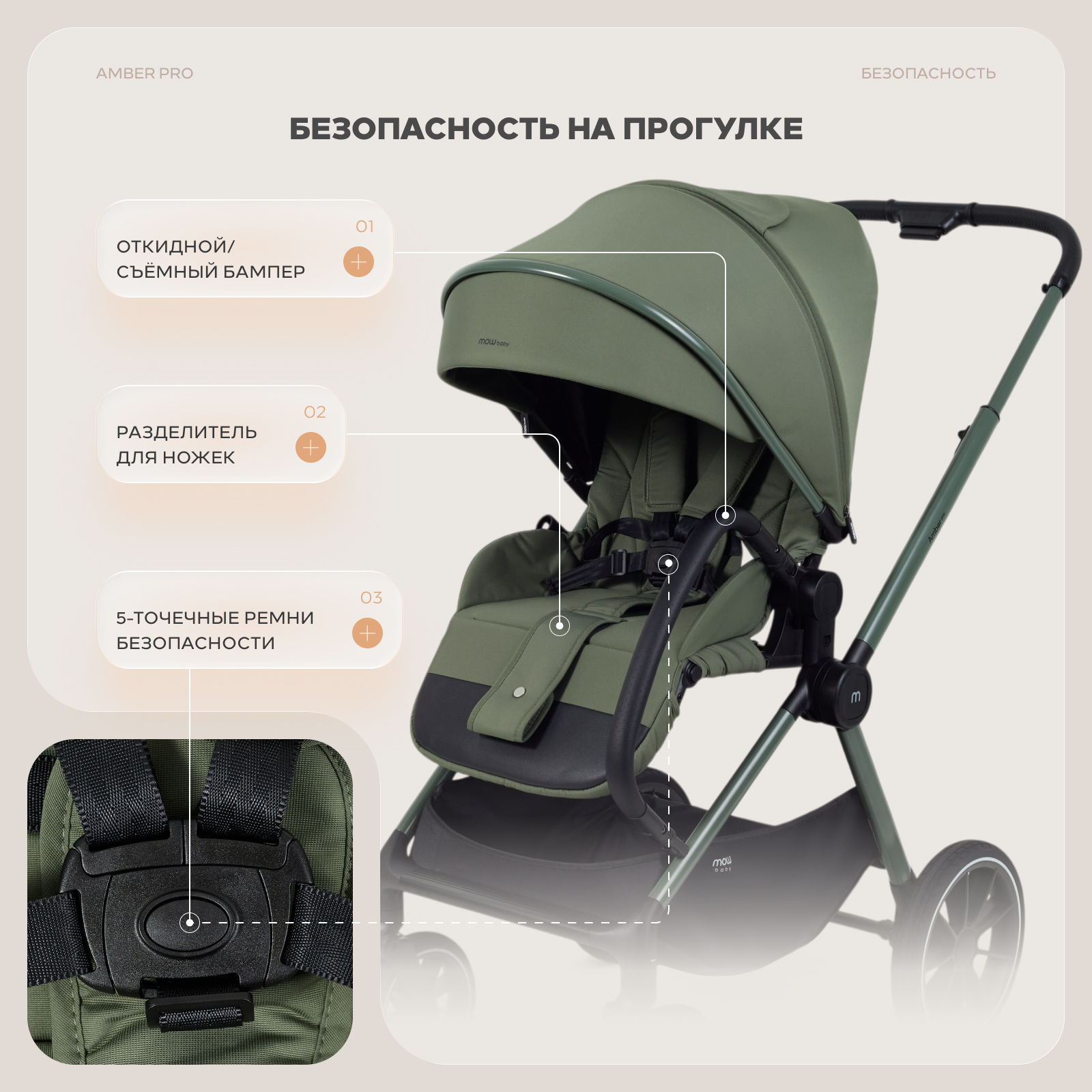 Коляска 2в1 MOWbaby Amber pro зеленый - фото 14