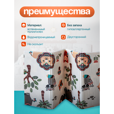 Коврик детский для ползания METOMI Яркие дороги/Зоопарк