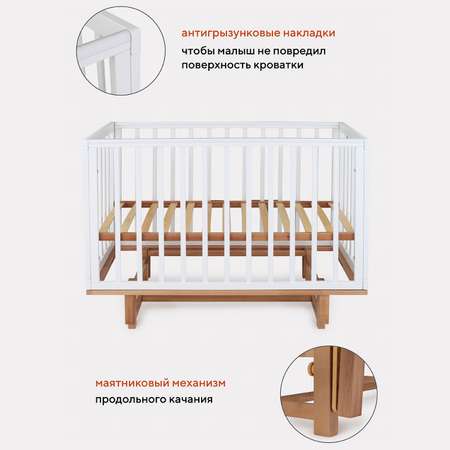 Детская кроватка MOWbaby прямоугольная, продольный маятник (белый)