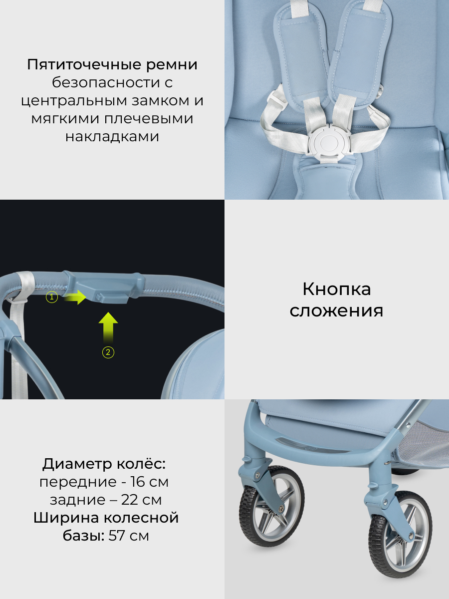 Коляска прогулочная Farfello Fest Lux голубой - фото 6