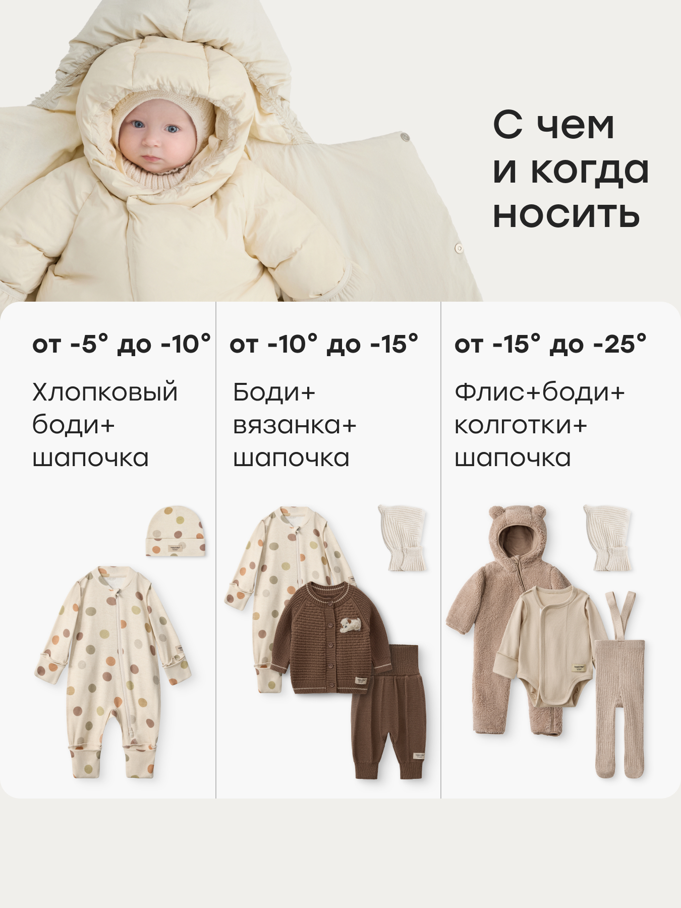 Конверт в коляску Happy Baby для новорожденных бежевый - фото 4