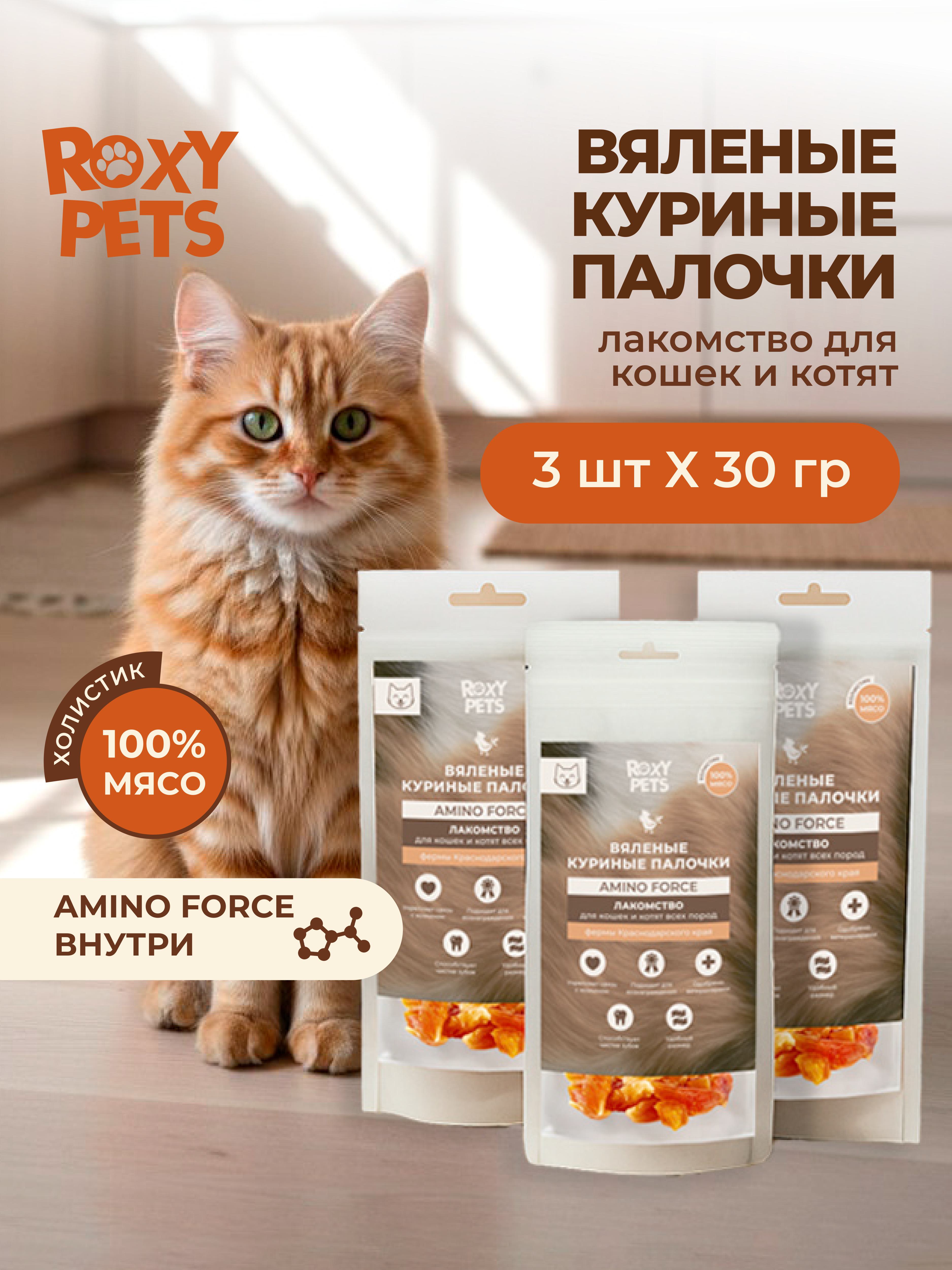 Лакомства для кошек и котят всех пород ROXY PETS из вяленого куриного филе, 3 шт - фото 1