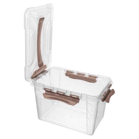 Ящик для хранения Econova универсальный с замками и ручкой Grand Box 6650 мл коричневый