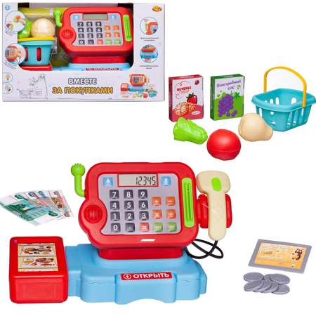 Игровой набор Abtoys продукты, прилавок, касса, тележки и корзинки