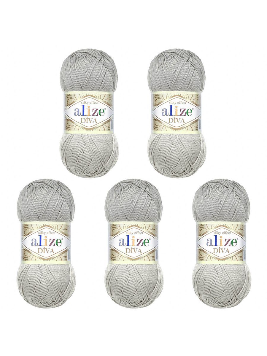 Пряжа Alize для вязания универсальная легкая Diva микрофибра 100г 350м 5 шт 355 светло-серый - фото 6