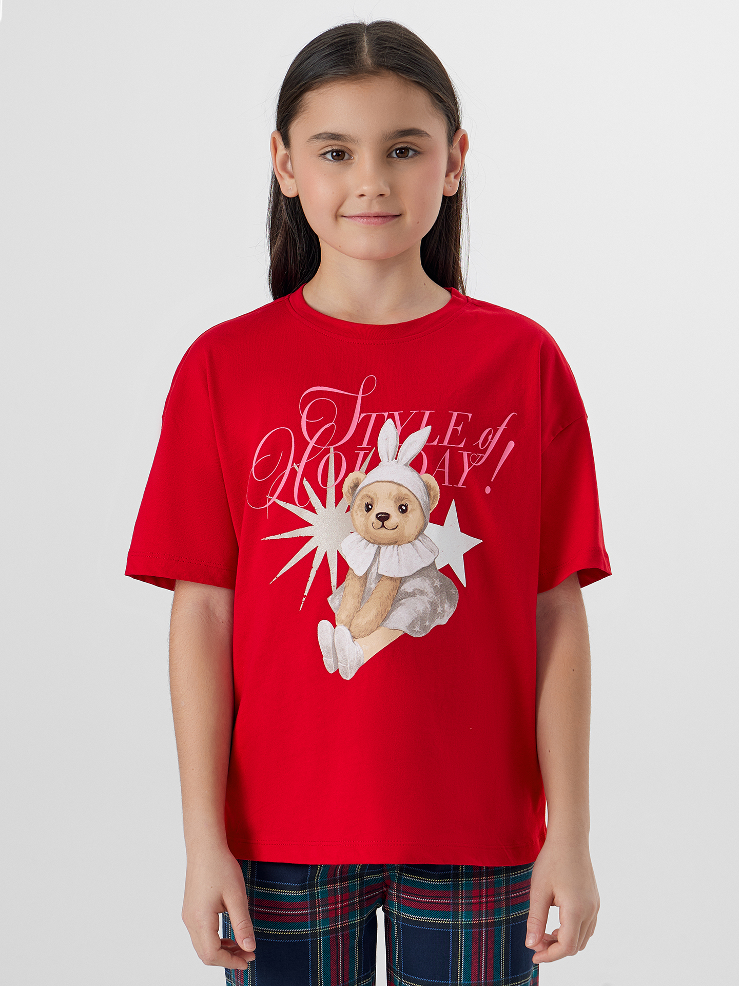 Футболка и брюки Mark Formelle (Марк Формэль) 567760/красный +клетка на т.синем - фото 3