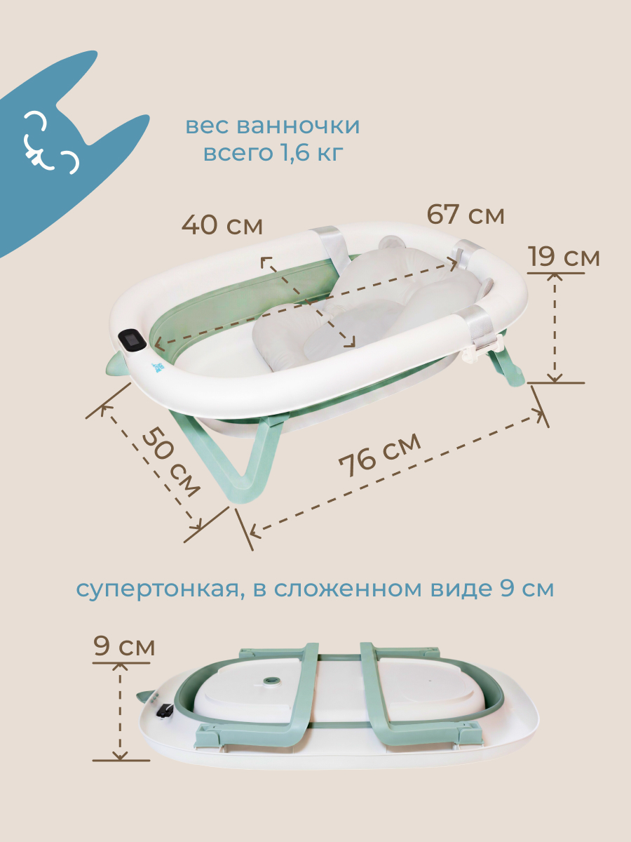 Ванночка ROXY-KIDS для новорожденного малыша с матрасиком, складная зеленый - фото 6