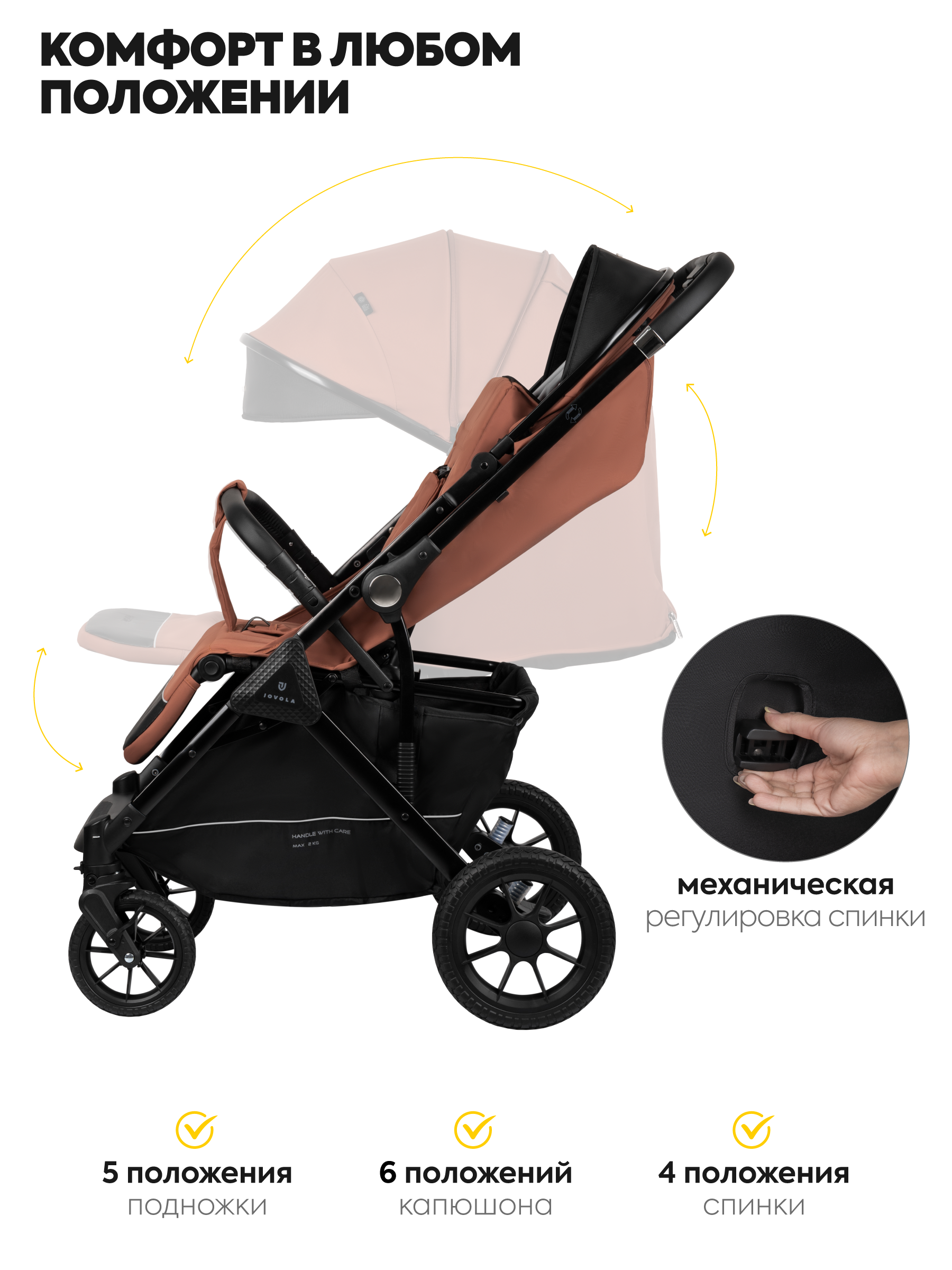 Коляска прогулочная JOVOLA Magma с перекидной ручкой оранжевый - фото 9