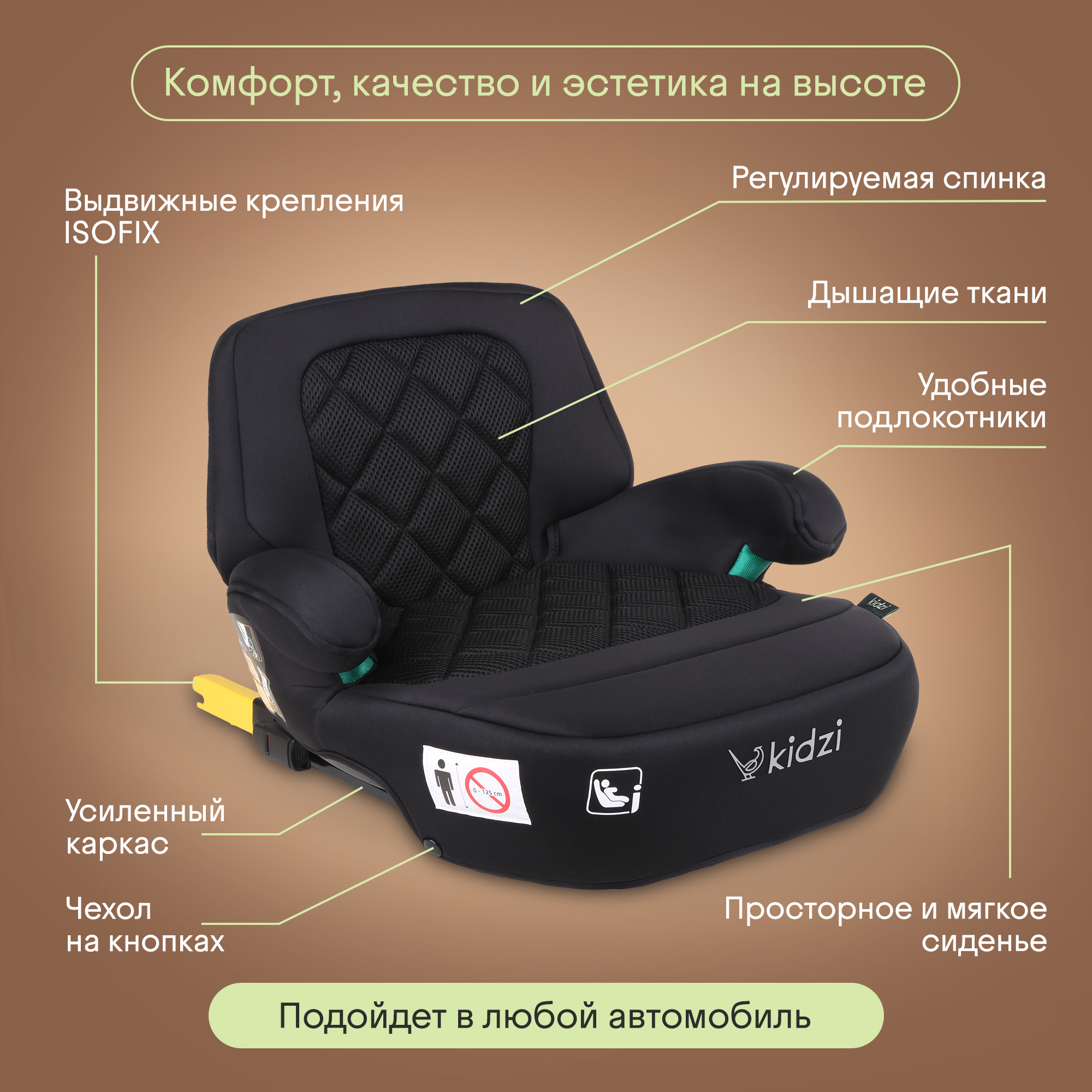 Автокресло Kidzi BRO i-SIZE Isofix 3 (22-36 кг) черный - фото 4
