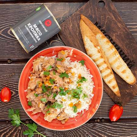 Мясные консервы Мясничий Мясо кролика в сметанном соусе Премиум 338г