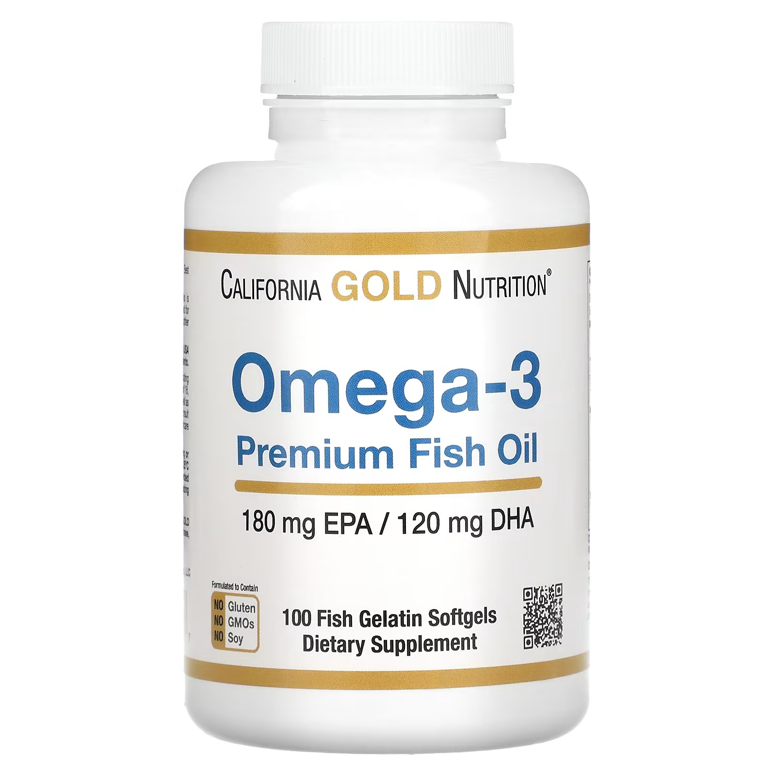 Омега-3, California Gold Nutrition, 180 mg EPA | 120 mg DHA, 100 капсул - фото 1
