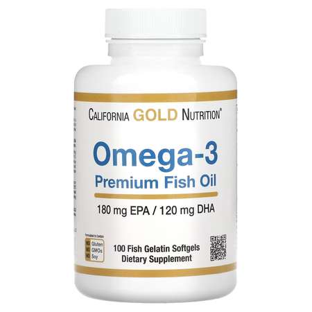 Омега-3, California Gold Nutrition, 180 mg EPA | 120 mg DHA, 100 капсул