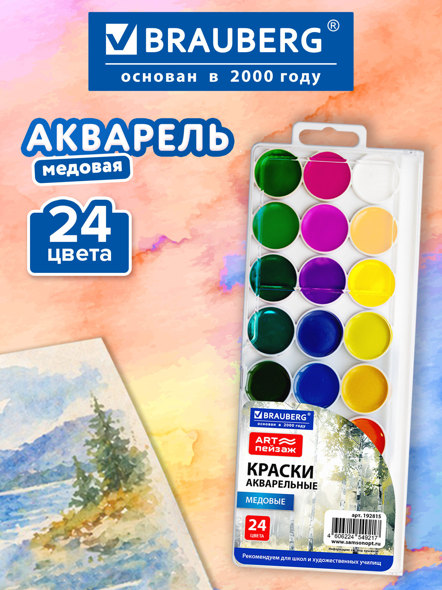 Краски акварель Brauberg 24 цв. - фото 1