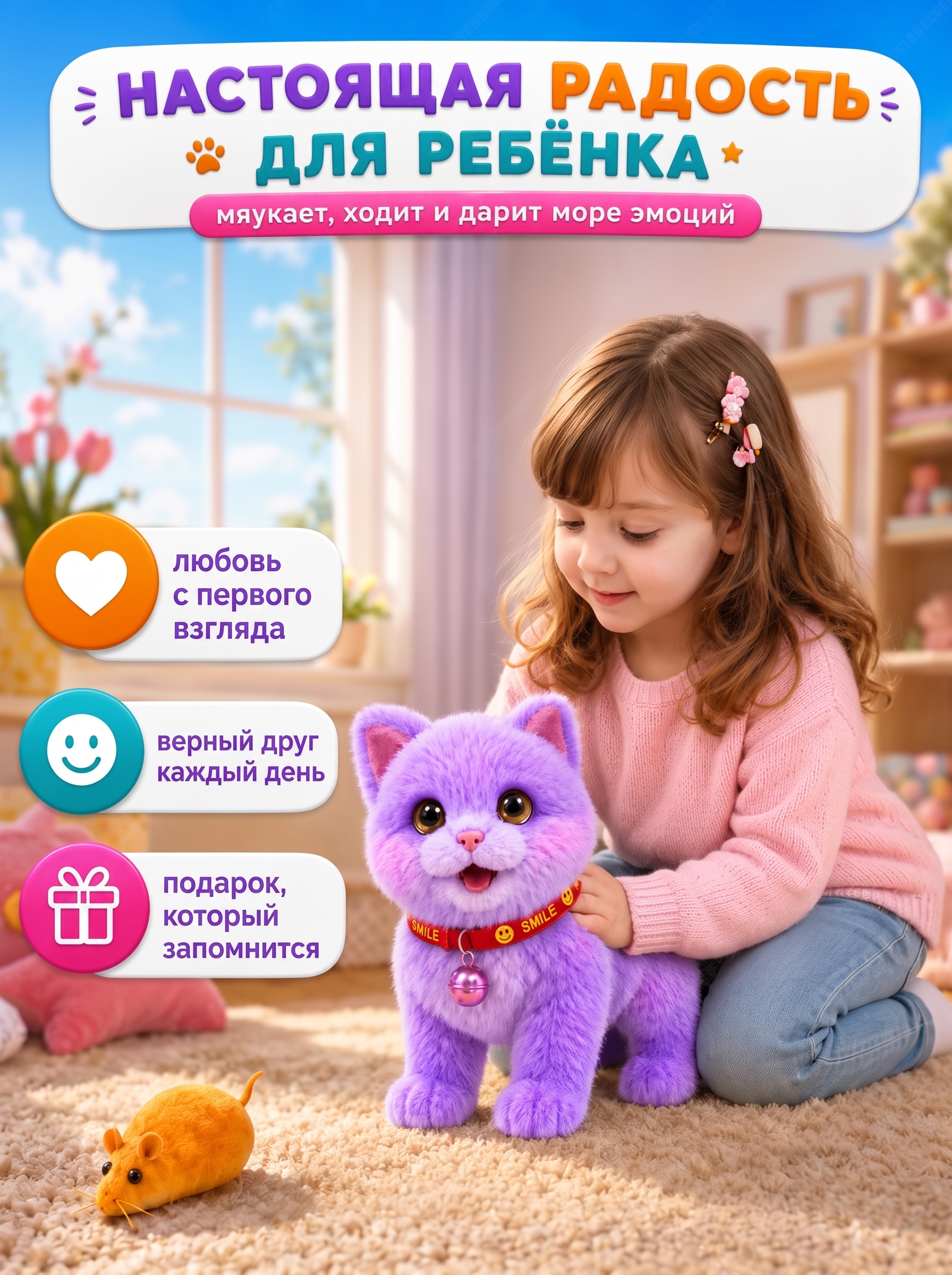 Мягкая игрушка FAVORITSTAR DESIGN Умный кот с мышкой - фото 2