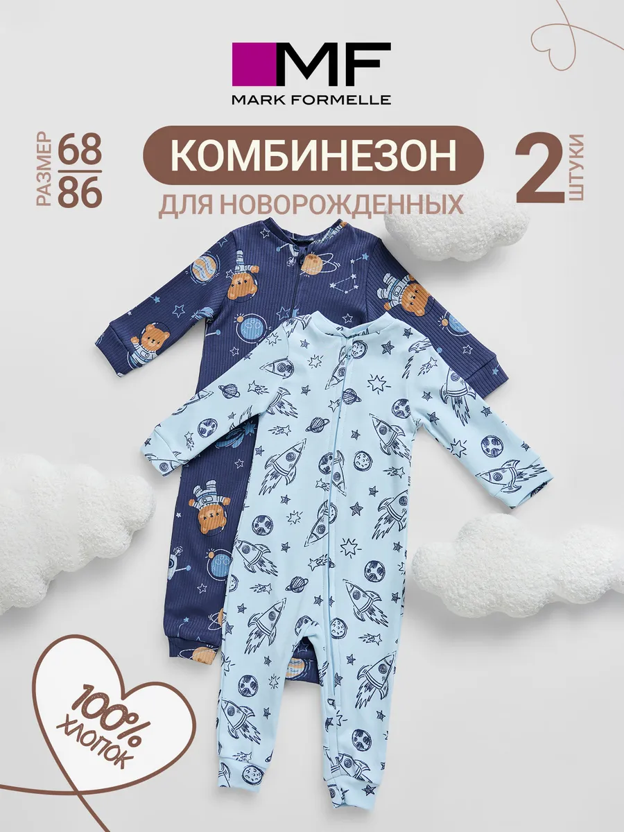 Комбинезон 2 шт Mark Formelle (Марк Формэль) 14006-2/мишки в космосе на синем +ракеты на голубом небе - фото 2