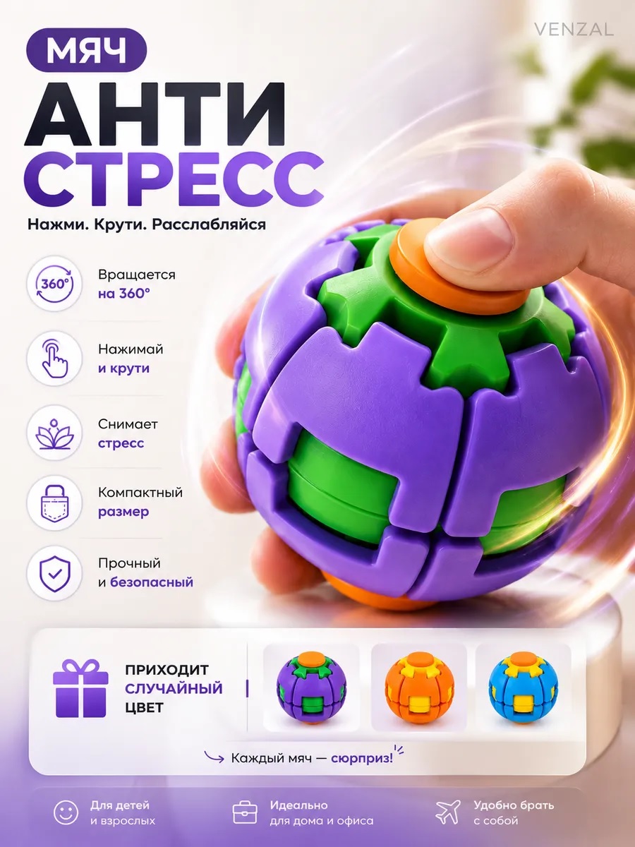 Игрушка-антистресс ТОТОША спиннер 3D Шар вращающийся в ассортименте - фото 3