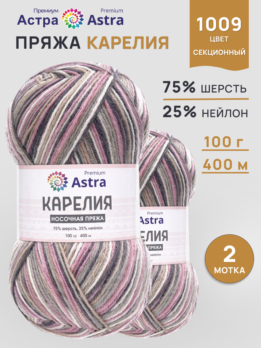 Пряжа для вязания носочная Astra Premium 100г 400м 2шт - фото 1