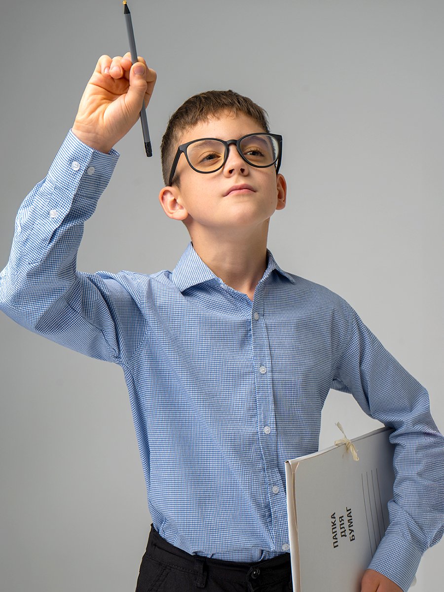 Рубашка HappyFox HF1022MBLголубой.клетка - фото 2